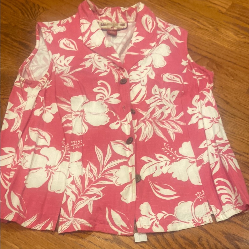 Pink Floral Sleeveless Blouse